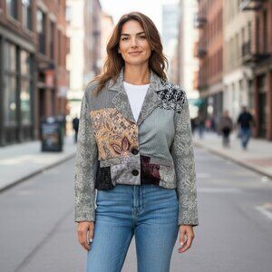 VTG Surya Beaded Embroidered Patchwork Cropped Jacket Sz M 184B